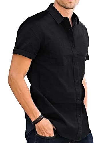 Husmeu Jeanshemd Herren Denim Shirt Kurzarm Cowboy-Style Freizeithemd für männer bügelfrei Casual Shirt Schwarz M von Husmeu