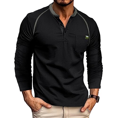 Husmeu Tshirts Herren unterhemd Herren Winter-Langarmshirt Top Baumwolle Männer Man Schwarz 2XL von Husmeu