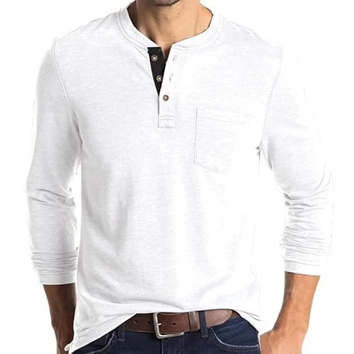 Langarm-T-Shirt für Männer für den Sommer, Outdoor-Blusen，Frühling Hemden，Kühl und atmungsaktiv Weiß 2XL von Husmeu