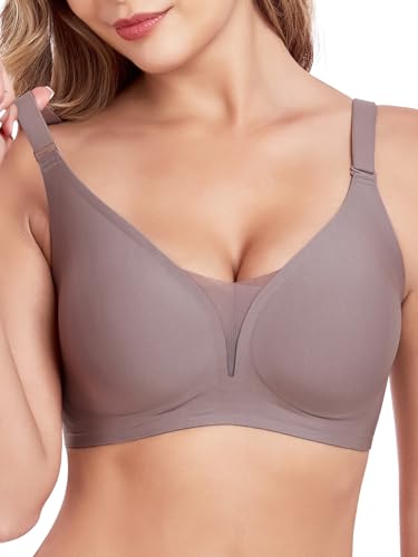 Nahtloser BH Damen Ohne Bügel Bequemer BH Push Up Soft BH V Ausschnitt Weicher Bustier Ultrakomfortable BH Gepolstert Bralette T-Shirts BH Seamless Bra_Grau_L von Husmeu