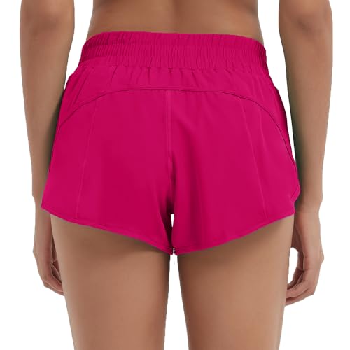 Husnainna Damen-Athletikshorts mit 2,5" hohem Bund, Reißverschlusstaschen, elastischem Bund und Workout-Shorts H021-Hot Pink-B6S von Husnainna