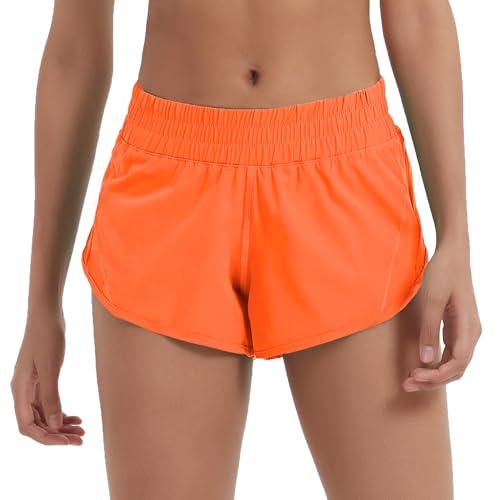 Husnainna Damen-Athletikshorts mit 2,5" hohem Bund, Reißverschlusstaschen, elastischem Bund und Workout-Shorts H021-Orange-A4XS von Husnainna