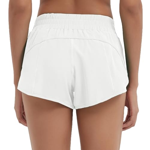Husnainna Damen-Athletikshorts mit 2,5" hohem Bund, Reißverschlusstaschen, elastischem Bund und Workout-Shorts H021-White-B6S von Husnainna