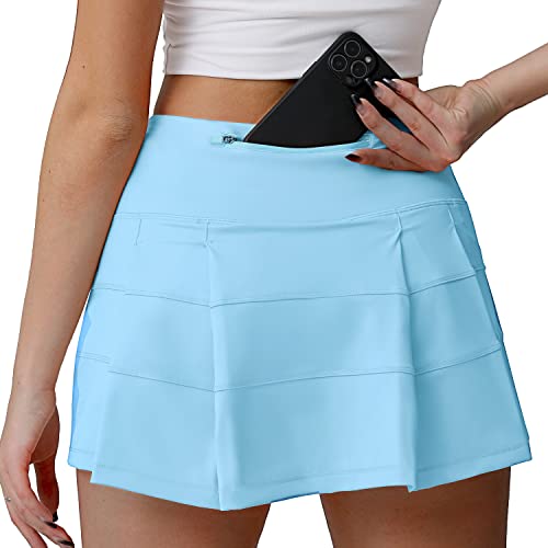 Husnainna hoch taillierte Plissierte Tennisrock mit Taschen, athletische Golf Skorts für Frauen, eingebauten Shorts 018BZQ-Lt Blue/b4 von Husnainna