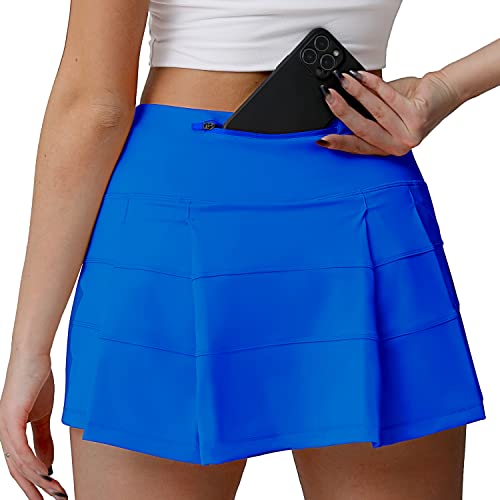 Husnainna hoch taillierte Plissierte Tennisrock mit Taschen, athletische Golf Skorts für Frauen, eingebauten Shorts 018BZQ-Moroccan Blue/c6 von Husnainna