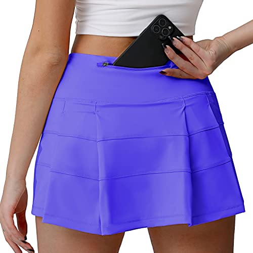 Husnainna hoch taillierte Plissierte Tennisrock mit Taschen, athletische Golf Skorts für Frauen, eingebauten Shorts 018BZQ-Pk Purple/b4 von Husnainna