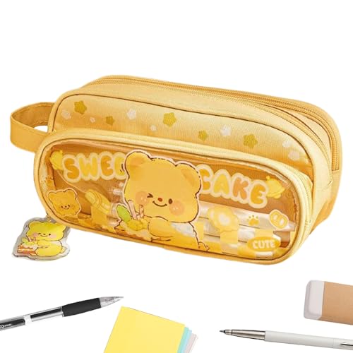 Husoiuy Ästhetisches Federmäppchen | Transparentes Federmäppchen | Niedliches Capybara-Federmäp-pchen | Großraum-Schreibwarentasche | 3-lagiges, Großvolumiges, Tragbares von Husoiuy