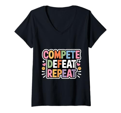 Damen Compete Defeat Repeat Mindset Grind Focus - T-Shirt mit V-Ausschnitt Damen Compete Defeat Repeat Mindset Grind Focus - T-Shirt mit V-Ausschnitt von Hustle gewinnt Resilienzfokus