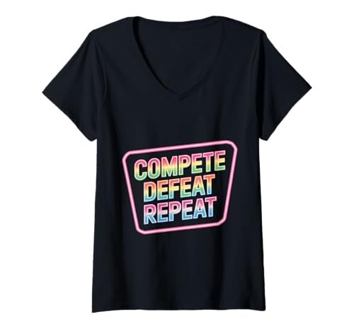Damen Compete Defeat Repeat Mindset Grind Focus - T-Shirt mit V-Ausschnitt Damen Compete Defeat Repeat Mindset Grind Focus - T-Shirt mit V-Ausschnitt von Hustle gewinnt Resilienzfokus