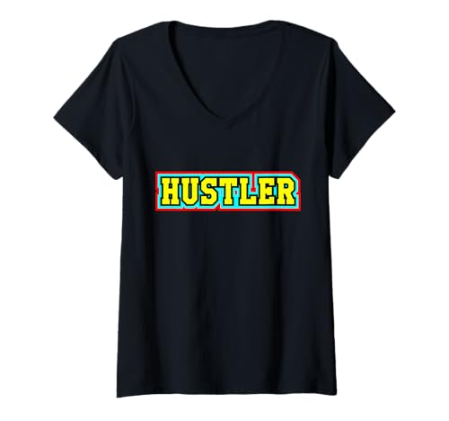 Damen Hustler Lustig T-Shirt mit V-Ausschnitt von Hustler
