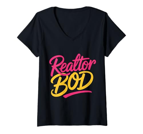 Damen Realtor BOD Fitness -Fitnessstudio für Immobilienmakler |- T-Shirt mit V-Ausschnitt von Hustling -Häuser heben Routine an