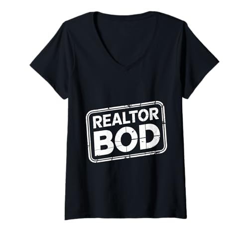 Damen Realtor BOD Real Estate Agent Fitness Routine Gym - T-Shirt mit V-Ausschnitt von Hustling -Häuser heben Routine an