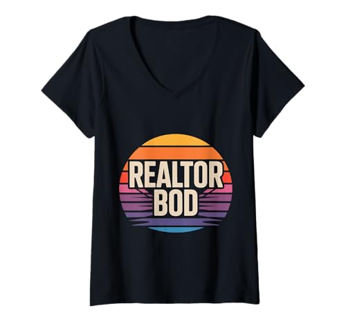 Damen Realtor BOD Real Estate Agent Fitness Routine Gym - T-Shirt mit V-Ausschnitt von Hustling -Häuser heben Routine an