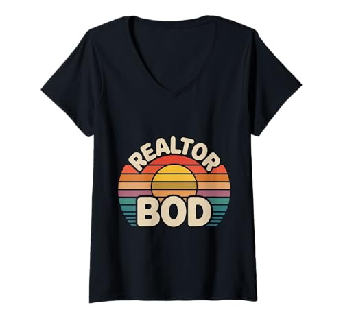 Damen Realtor BOD Real Estate Agent Fitness Routine Gym - T-Shirt mit V-Ausschnitt von Hustling -Häuser heben Routine an