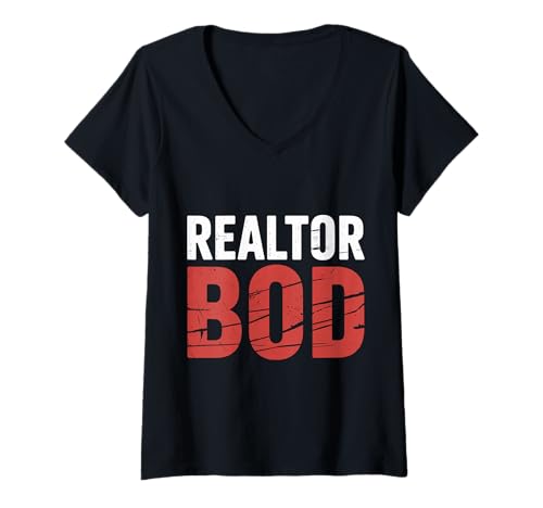 Damen Realtor BOD Real Estate Agent Fitness Routine Gym |- T-Shirt mit V-Ausschnitt von Hustling -Häuser heben Routine an