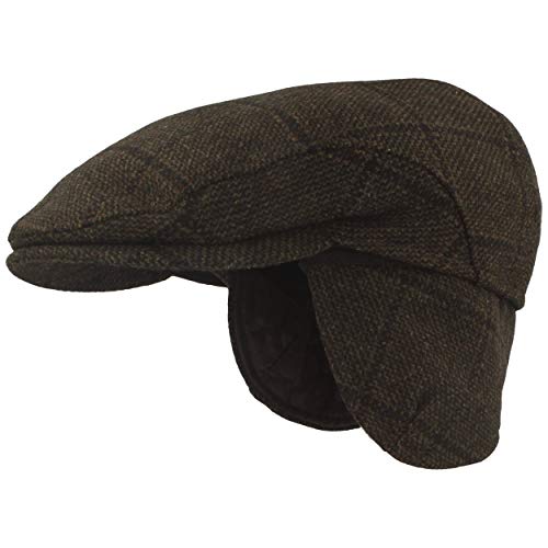 Herren Winter Schiebermütze mit Ohrenklappen Flatcap Schirmmütze 100% Wolle, ausklappbarer Ohrenschutz, Hautfreundlich, Bequem 62, Grün Uni von Breiter