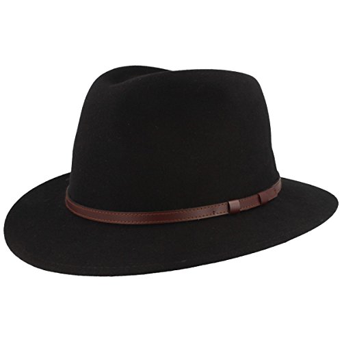 Breiter Outdoor Filz-Hut - Trekking Wollhut Aus 100% Wolle - Wasserabweisend & Faltbar - Mit Ledergarnitur - Schwarz 55 von Breiter