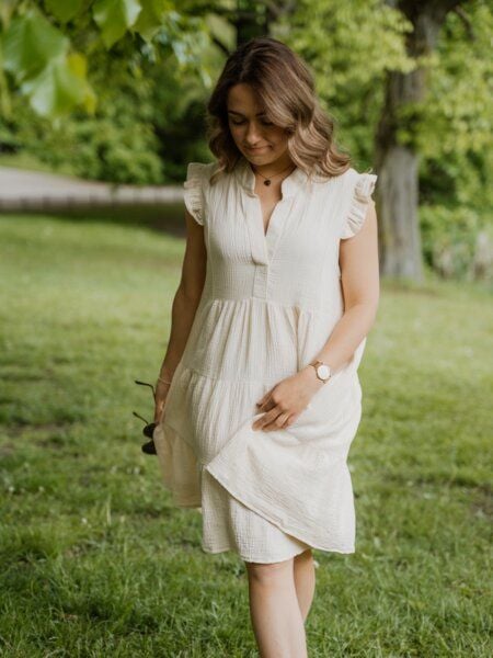 Hutch&Putch Musselin Sommerkleid - mit gerüschten Ärmeln - 100% Bio-Baumwolle - Volantkleid - kurzes Kleid - weich und atmungsaktiv von Hutch&Putch