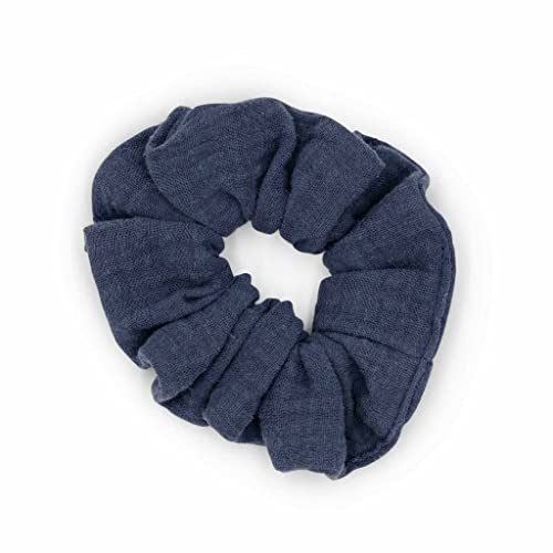 hutch&putch Premium Musselin-Scrunchie für Mädchen - Haargummi aus 100% Baumwolle - elastischer Haargummi für gesunde Haare - Scrunchie mit starkem Halt ohne Knickstelle (Graublau) von Hutch & Putch