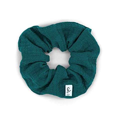 hutch&putch Premium Musselin-Scrunchie für Mädchen - Haargummi aus 100% Baumwolle - elastischer Haargummi für gesunde Haare - Scrunchie mit starkem Halt ohne Knickstelle (Petrol) von Hutch & Putch