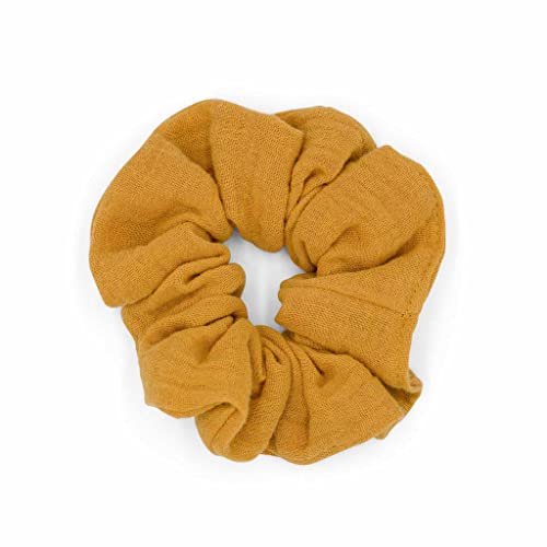 hutch&putch Premium Musselin-Scrunchie für Mädchen - Haargummi aus 100% Baumwolle - elastischer Haargummi für gesunde Haare - Scrunchie mit starkem Halt ohne Knickstelle (Senfgelb) von Hutch & Putch