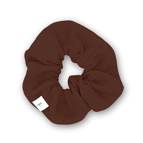 hutch&putch Premium Musselin-Scrunchie für Damen - Haargummi aus 100% Baumwolle - elastischer Haargummi für gesunde Haare - Scrunchie mit starkem Halt ohne Knickstelle (Dunkelbraun) von Hutch & Putch