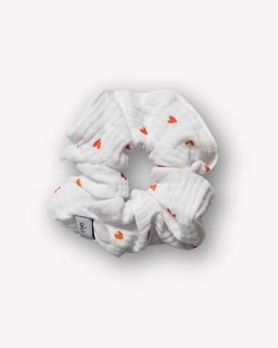 hutch&putch Premium Musselin-Scrunchie für Damen - Haargummi aus 100% Baumwolle - elastischer Haargummi für gesunde Haare - Scrunchie mit starkem Halt ohne Knickstelle (Little Love) von Hutch & Putch