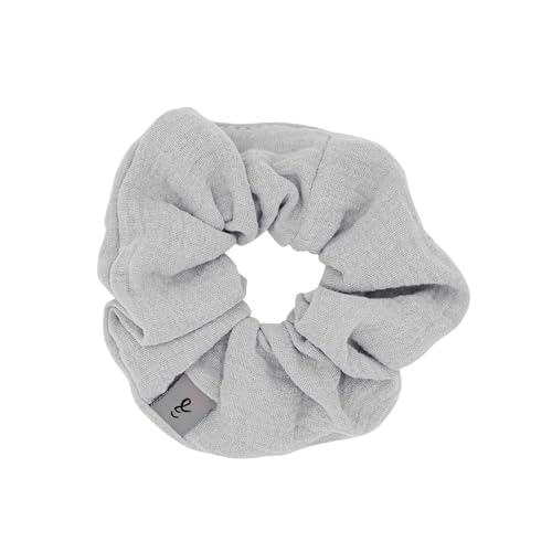hutch&putch Premium Musselin-Scrunchie für Mädchen - Haargummi aus 100% Baumwolle - elastischer Haargummi für gesunde Haare - Scrunchie mit starkem Halt ohne Knickstelle (Light Grey) von Hutch & Putch
