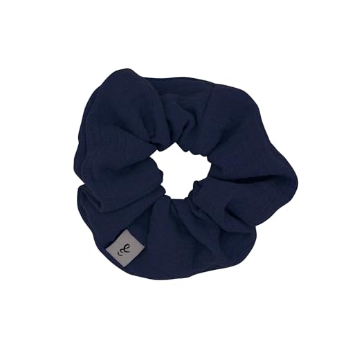 hutch&putch Premium Musselin-Scrunchie für Mädchen - Haargummi aus 100% Baumwolle - elastischer Haargummi für gesunde Haare - Scrunchie mit starkem Halt ohne Knickstelle (Midnight Blue) von Hutch & Putch