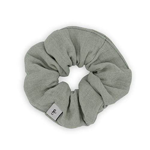 hutch&putch Premium Musselin-Scrunchie für Mädchen - Haargummi aus 100% Baumwolle - elastischer Haargummi für gesunde Haare - Scrunchie mit starkem Halt ohne Knickstelle (Sage) von Hutch & Putch