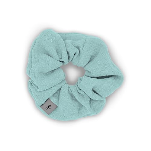 hutch&putch Premium Musselin-Scrunchie für Mädchen - Haargummi aus 100% Baumwolle - elastischer Haargummi für gesunde Haare - Scrunchie mit starkem Halt ohne Knickstelle (Sky Blue) von Hutch & Putch