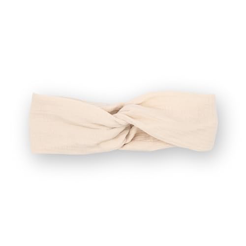 hutch&putch Premium Musselin-Stirnband für Damen - Haarband aus 100% Bio-Baumwolle - weiches Haarband mit Gummizug - Boho Stirnband mit starkem Halt ohne Knickstelle - 4 Jahreszeiten (Beige) von Hutch & Putch