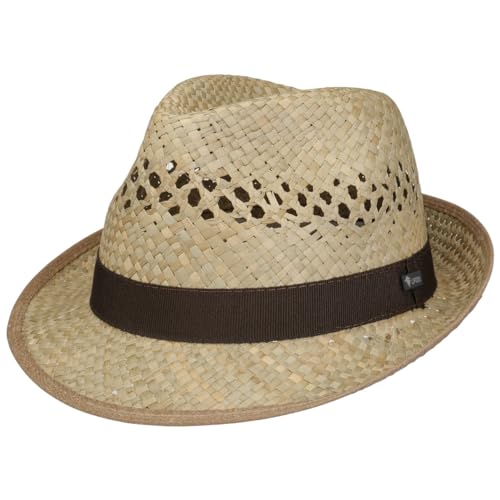 Lipodo Classic Trilby Strohhut Sommerhut Sonnenhut Fedora Hut Strandhut für Damen Herren Sonnenhut Strohhut mit Ripsband, mit Einfass Frühjahr Sommer,Herbst Winter (56 cm - Natur) von Lipodo