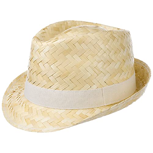 Hutshopping Valencia Strohtrilby Damen/Herren/Kinder - Made in Italy - Trilby aus 100% Stroh - Strohhut mit schmaler Krempe - Fedora mit Ripsfutterband - Frühjahr/Sommer Natur 53 cm von Hutshopping