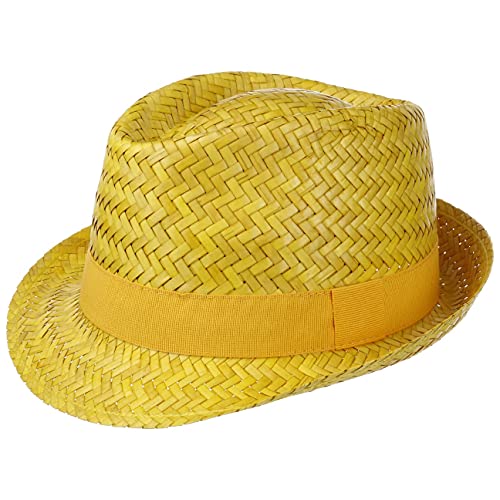 Hutshopping Valencia Strohtrilby Damen/Herren/Kinder - Made in Italy - Trilby aus 100% Stroh - Strohhut mit schmaler Krempe - Fedora mit Ripsfutterband - Frühjahr/Sommer gelb 53 cm von Hutshopping