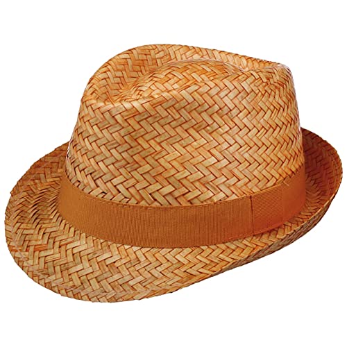 Hutshopping Valencia Strohtrilby Damen/Herren/Kinder - Made in Italy - Trilby aus 100% Stroh - Strohhut mit schmaler Krempe - Fedora mit Ripsfutterband - Frühjahr/Sommer orange 53 cm von Hutshopping