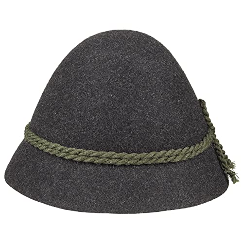 Klassischer Schinderhannes Trachtenhut - Almhut aus Wollfilz - Jadgdhut mit Kordelgarnitur - Hirtenhut mit Ripsfutterband - Filzhut Sommer/Winter - Herrenhut anthrazit 58 cm von Hatshopping