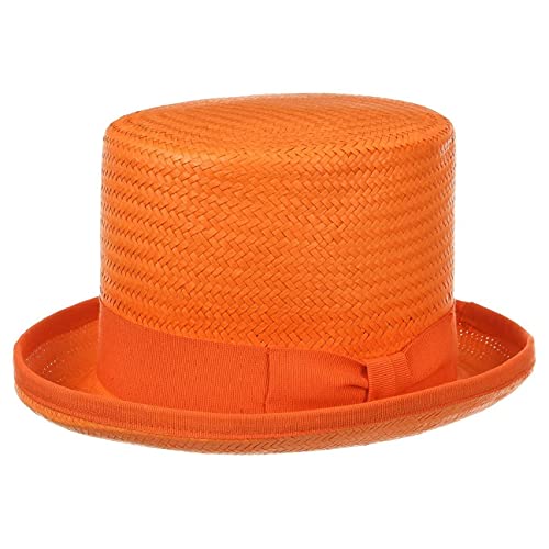 Rom Strohzylinder Damen/Herren/Kinder - Made in Italy - Sommerhut aus Papierstroh - Zylinder mit Paspeleinfassung - Farbenfroher Strohhut mit Ripsgarniturband - Frühjahr/Sommer orange 53 cm von Hutshopping