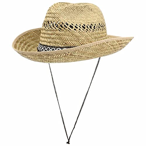 Lipodo Texas Strohhut Damen/Herren - Hut aus 100% Stroh - Sonnenhut hergestellt in Italien - Cowboyhut in S-XL - Westernhut mit Kinnband - Frühjahr/Sommer Natur L (58-59 cm) von Lipodo