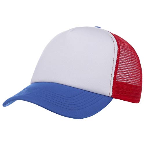 Tricolore Rapper Cap Damen/Herren - Sportliche Kappe in Einheitsgröße - Größenverstellbar durch Druckknopflasche - Luftig Dank Mesheinsatz - Dreifarbige Stoffcap - Sommer/Winter blau One Size von Cappellishop
