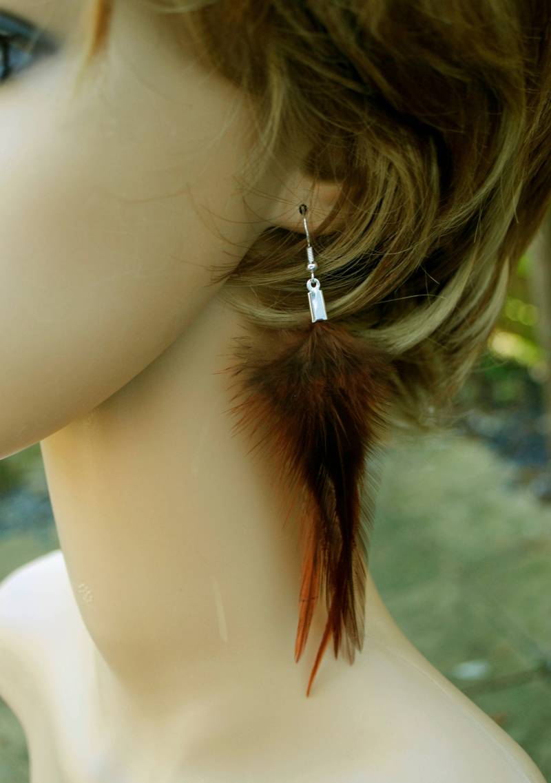 Braun Echte Feder Ohrringe Schokobraune Geschichtete Federn Bunch Natürliche Hahn von HuttieHattie