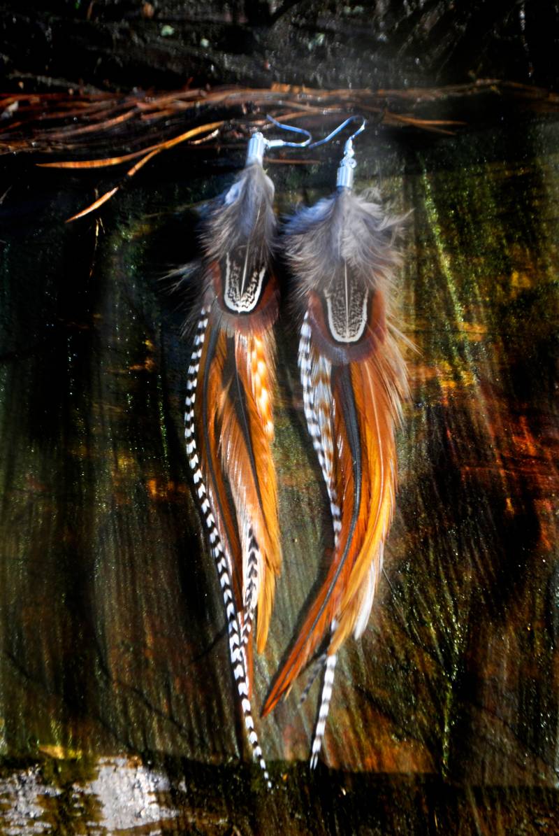 Boho Feder Ohrringe Natürliche Fasan & Hahn Federn von HuttieHattie