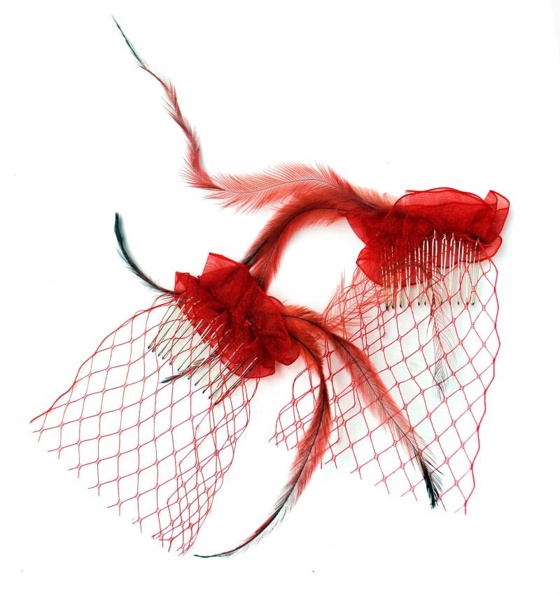 Ein Paar Rote Brautjungfern Fascinator Perlen von HuttieHattie