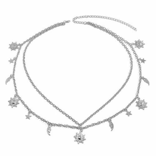 Huudngeje Metallkettengürtel, Taillenkette, Verstellbare Silberne Taillenkette mit Mond- und Sternmotiv für Damen, Modeschmuck für Kleider, Jeans und Mädchen Huudngeje Metallkettengürtel, Taillenkette, Verstellbare Silberne Taillenkette mit Mond- und Sternmotiv für Damen, Modeschmuck für Kleider, Jeans und Mädchen von Huudngeje