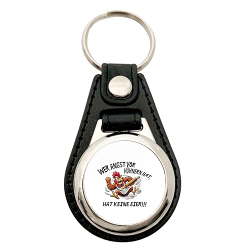 Huuraa Anhänger Angst vor Hühnern, hat keine Eier grimmiger Hahn Geschenk Metall mit Kunstleder Einkaufswagenlöser Angst vor Hühnern, hat keine Eier Präsent von Huuraa