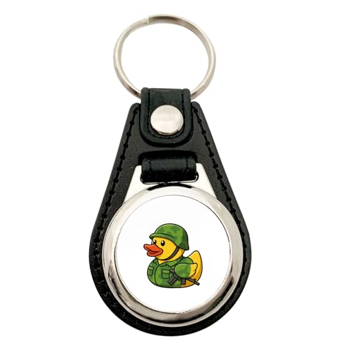 Huuraa Anhänger Quietscheente Soldat Gummiente Bundeswehr Geschenk Metall mit Kunstleder Einkaufswagenlöser Quietscheente Soldat Präsent von Huuraa