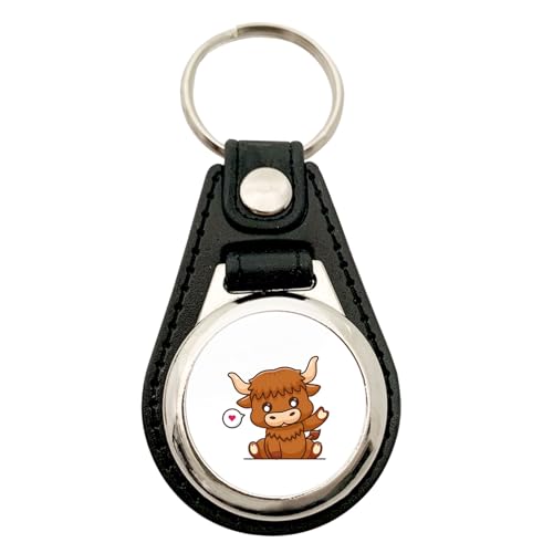 Huuraa Anhänger Schottisches Hochlandrind Zottelrind Geschenk Metall mit Kunstleder Einkaufswagenlöser Schottisches Hochlandrind Präsent von Huuraa