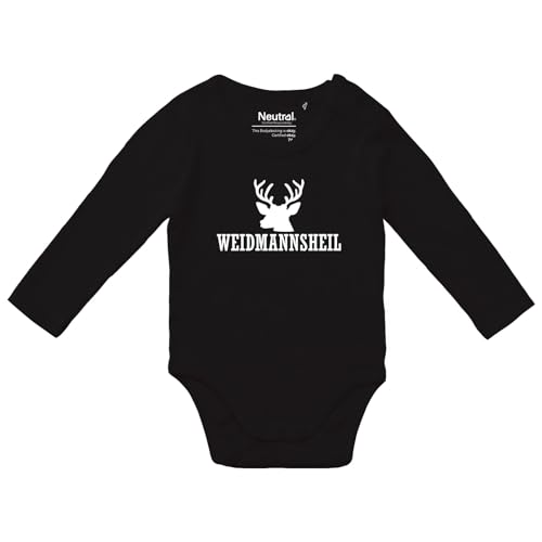 Huuraa Baby Body Weidmannsheil Hirsch Jägergruß Geschenk Größe 62 Black Bio Baumwolle Fairtrade Weidmannsheil Hirsch Babykleidung von Huuraa