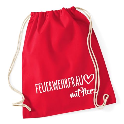 Huuraa Gymbag Feuerwehrfrau mit Herz Geschenk 12 Liter Classic Red Baumwolle Feuerwehrfrau Geschenkidee von Huuraa