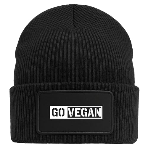 Huuraa Beanie Go Vegan Modern Geschenk Black Mütze Go Vegan Geschenkidee von Huuraa